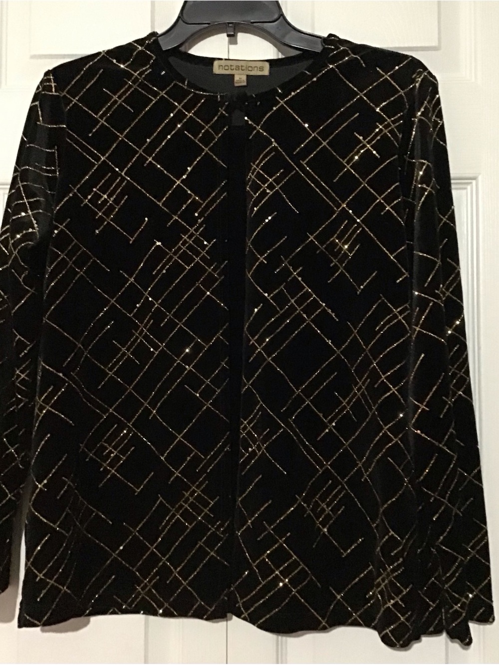 Notations Black Velvet Jacket with Gold Grid Detail Medium